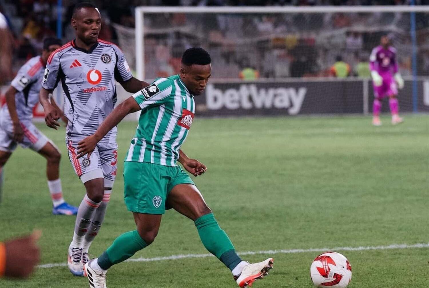 Siwelele FC left-back Aphiwe Baliti in action against Orlando Pirates