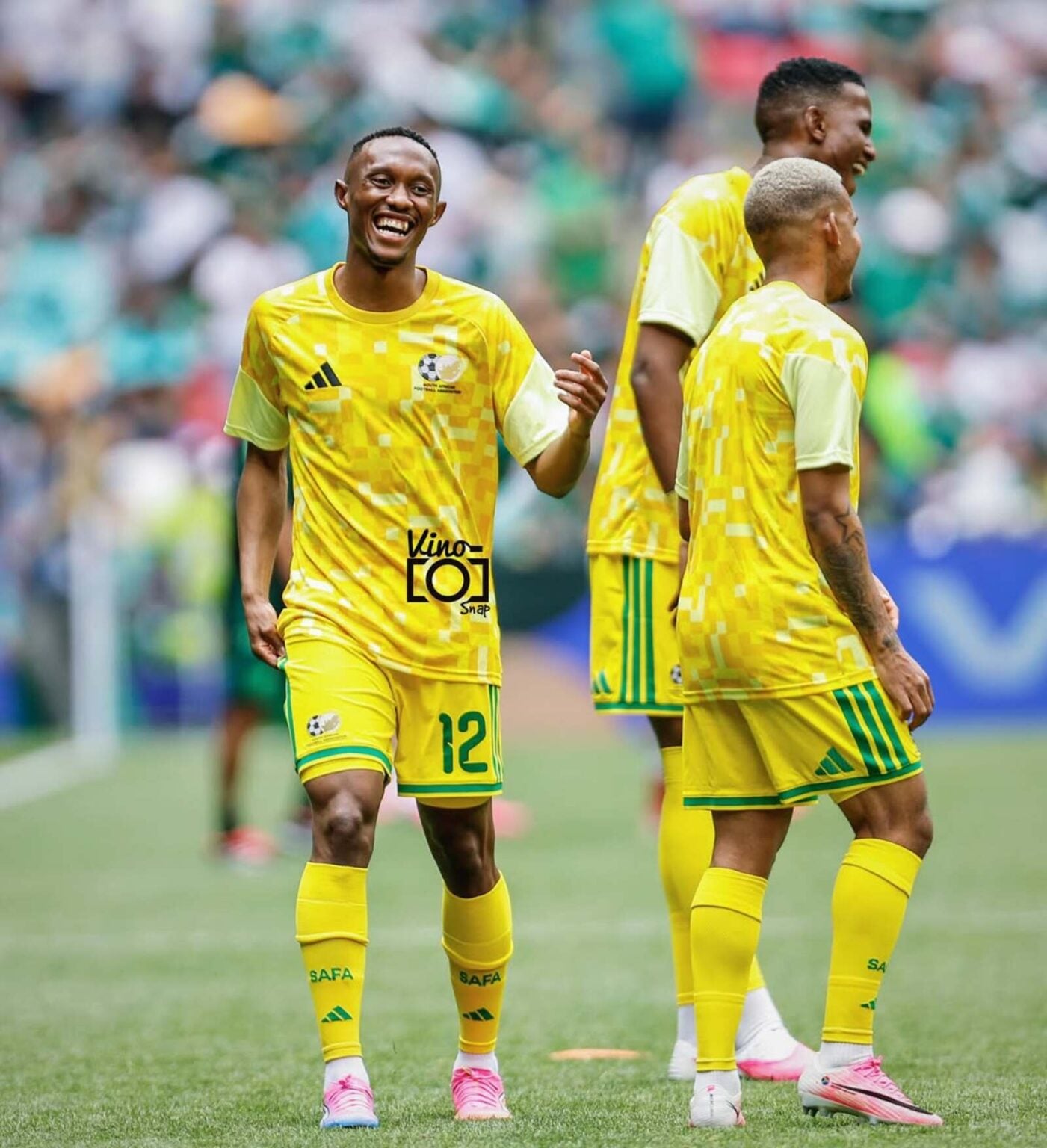 Thapelo Maseko warm up with Bafana Bafana teammates at the 2026 FIFA World Cup