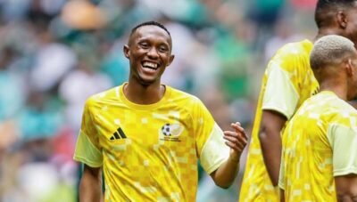 Thapelo Maseko warm up with Bafana Bafana teammates at the 2026 FIFA World Cup