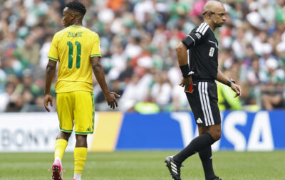 Themba Zwane after being shown a red card during Bafana Bafana's 2026 FIFA World Cup match against Mexico