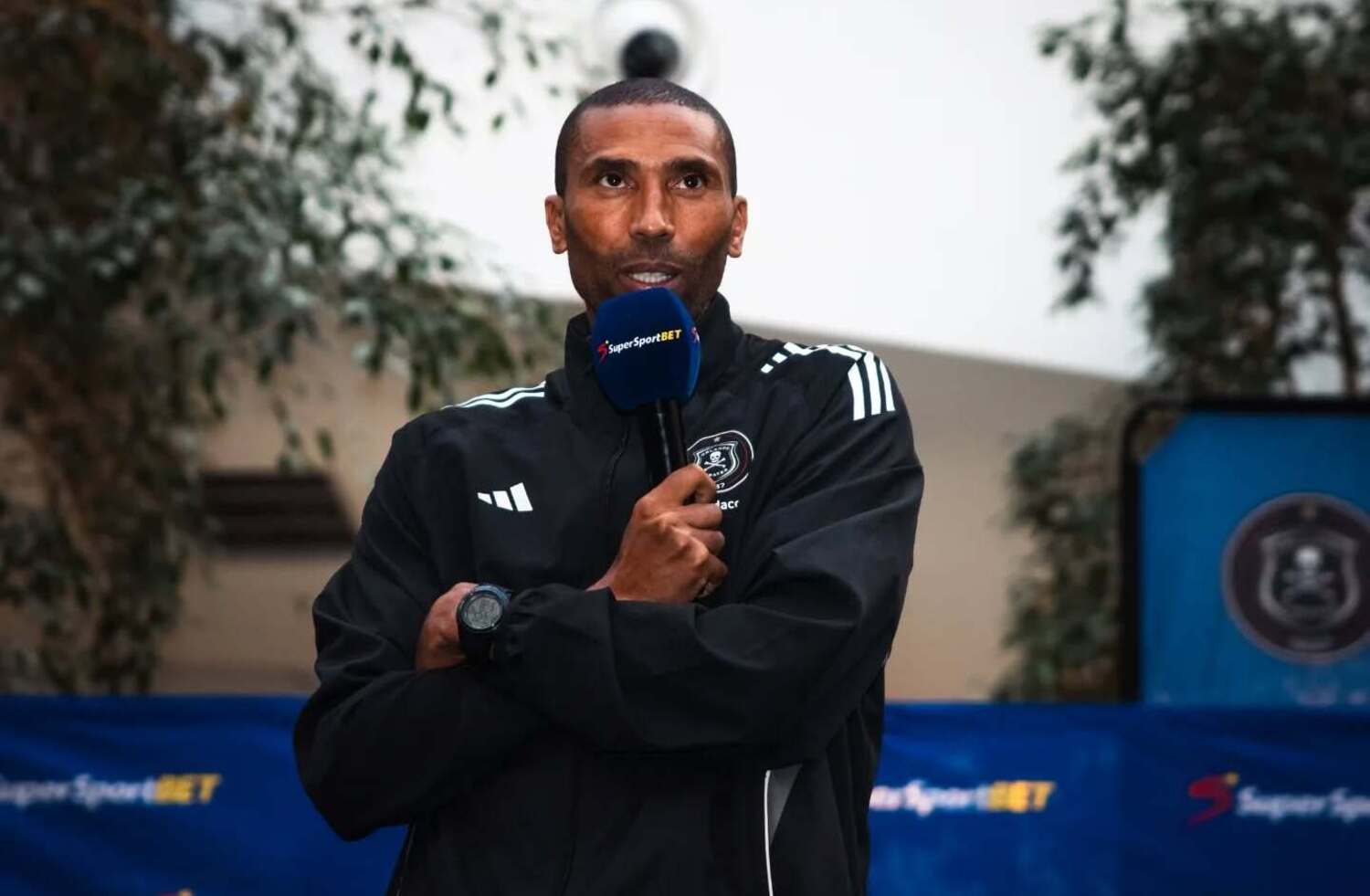 Abdeslam Ouaddou making an address to Orlando Pirates fans