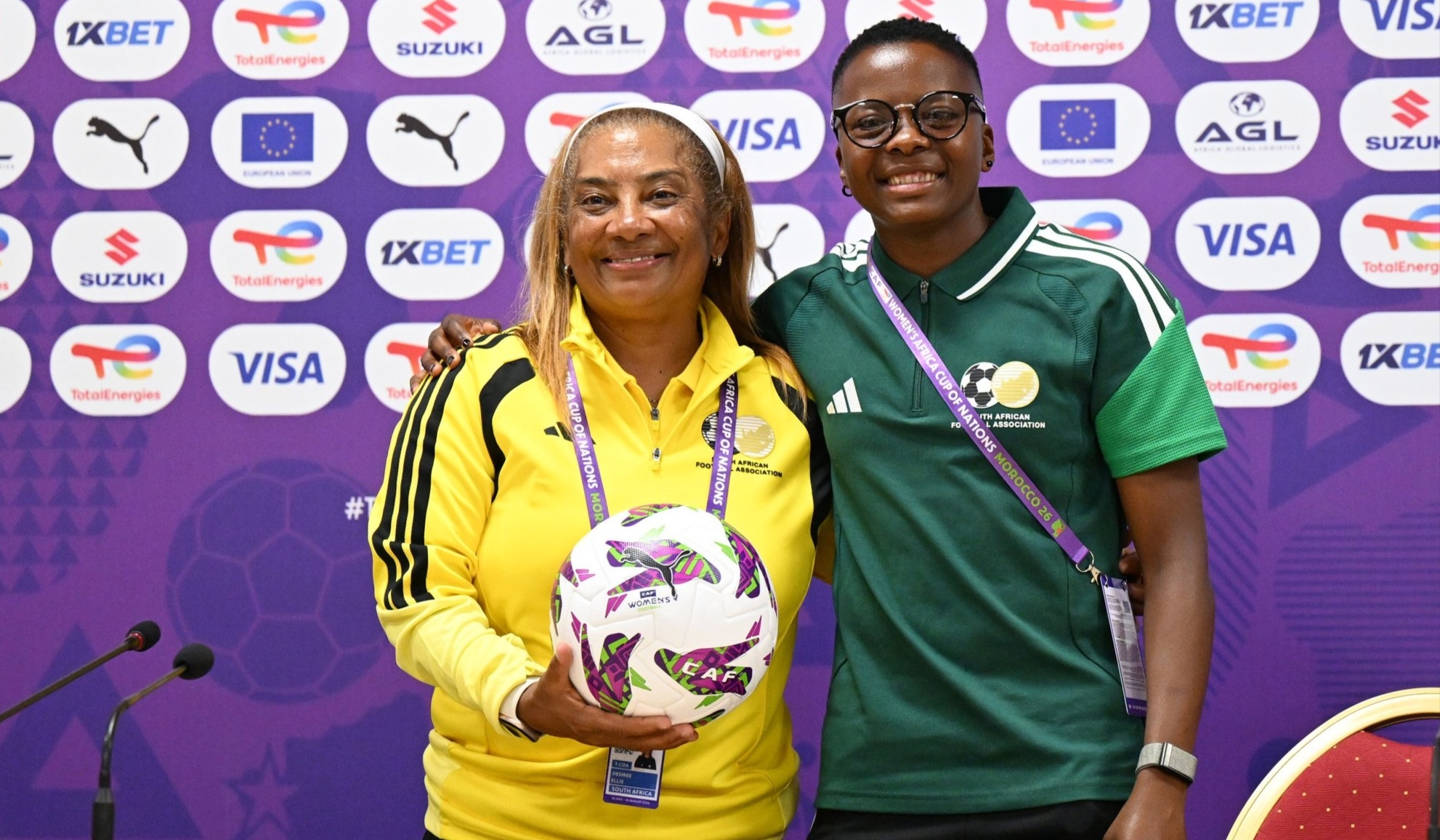 Desiree Ellis and Thembi Kgatlana at WAFCON press conference