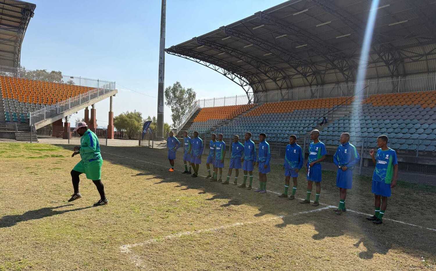 Ex-Bafana Bafana midfielder Jabulani Mendu training kids in Parys