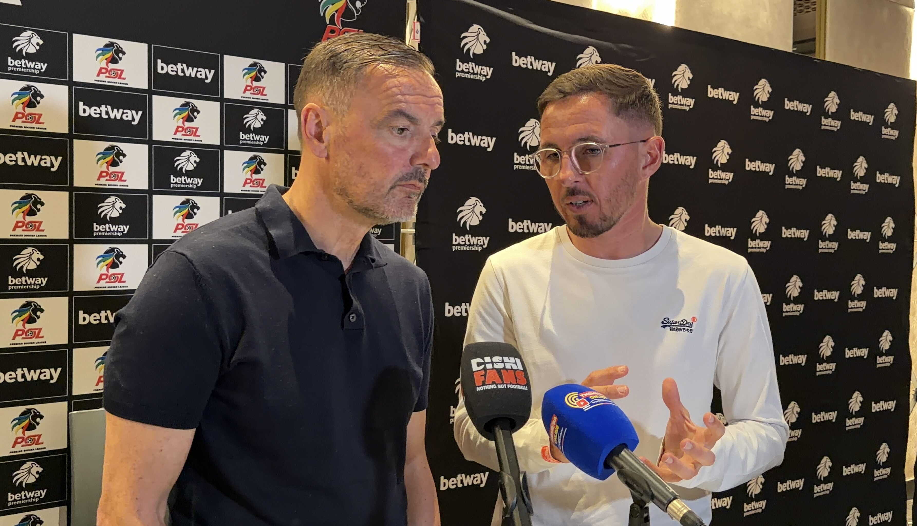 Fernando da Cruz and Julien Le Heran, both of Kaizer Chiefs speaking at the launch of the 2026/27 Betway Premiership on Wednesday in Johannesburg