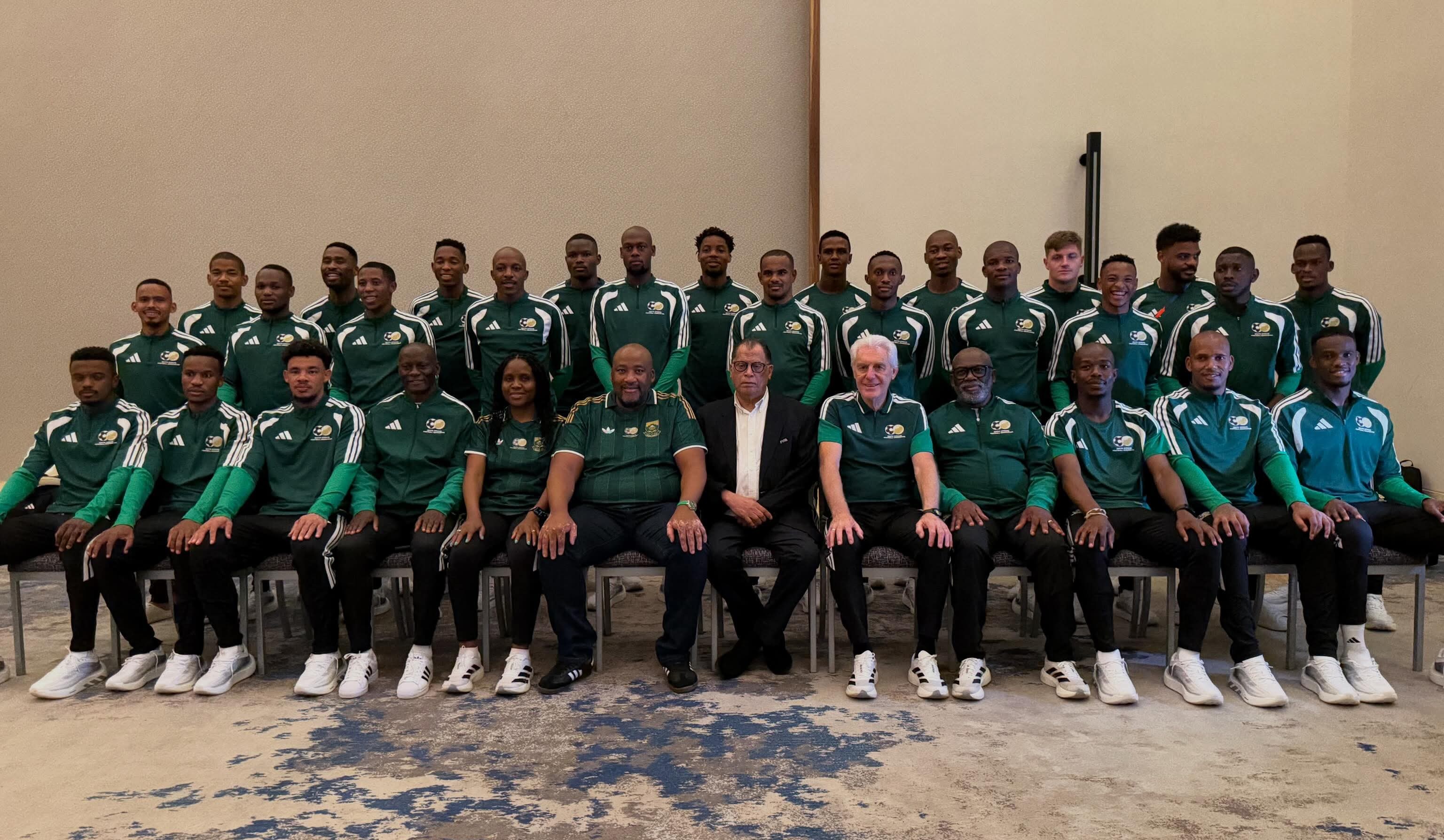 Minister Gayton McKenzie with the Bafana Bafana team at the FIFA World Cup.