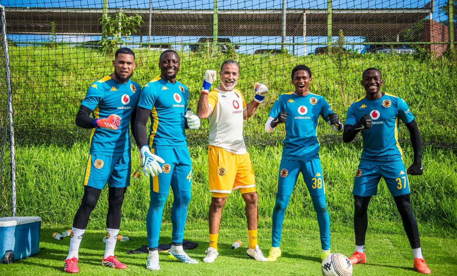 Kaizer Chiefs goalkeepers including Brandon Petersen, Bruce Bvuma and Takalani Mazhamba at training with former goalkeeper coach Ilyes Mzoughi