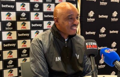 Kruger United head coach Abram Mongoya speaking to the media at the Betway Premiership launch on Wednesday in Johannesburg