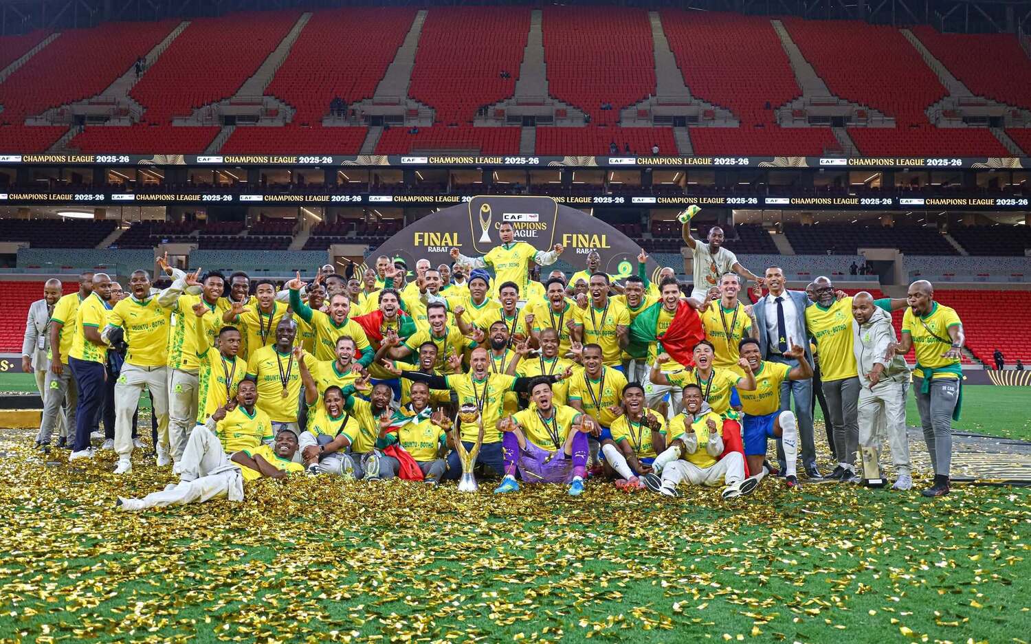 Mamelodi Sundowns celebrating the CAF Champions League trophy