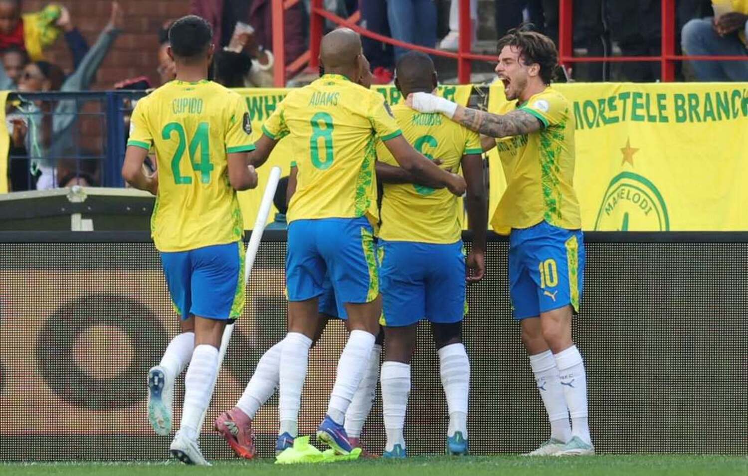 Mamelodi Sundowns players celebrating a goal
