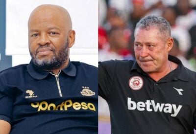 A merged picture of Manqoba Mngqithi and Steve Barker ahead of Kariakoo Derby