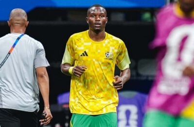 Olwethu Makhanya warming up for Bafana Bafana