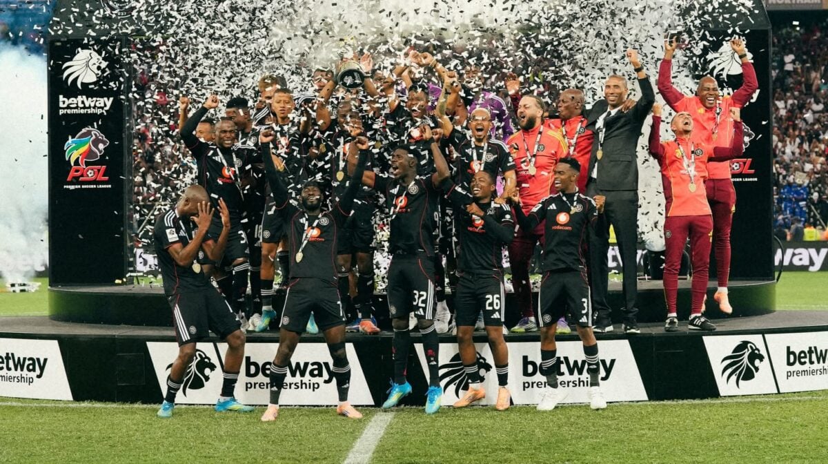 Orlando Pirates players celebrate their League triumph at the end of the 2025/26 season.
