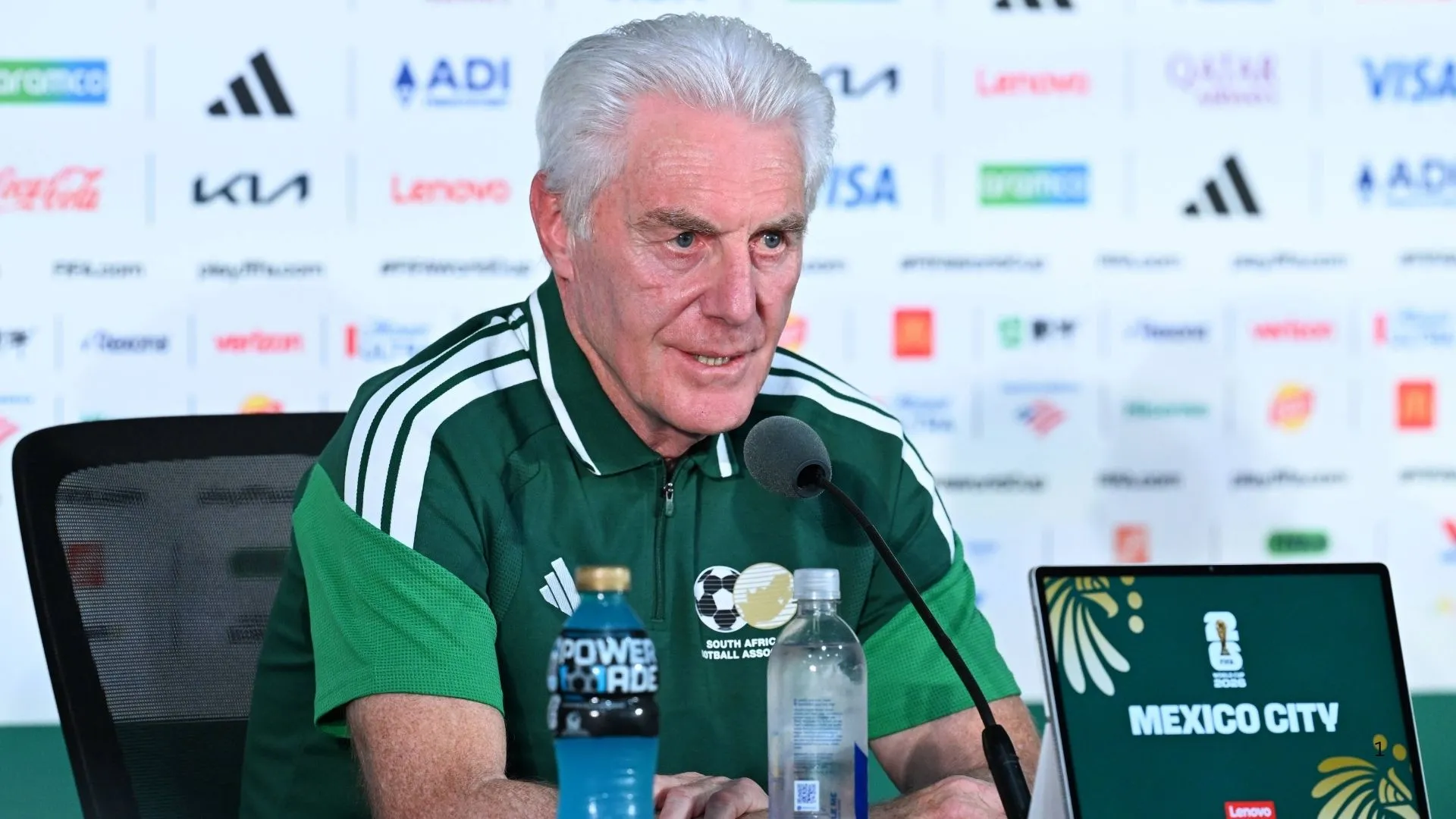 Outgoing Bafana Bafana coach Hugo Broos speaking at the 2026 FIFA World Cup