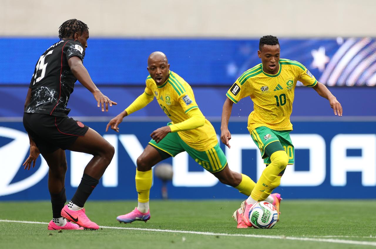 Relebohile Mofokeng in action for Bafana Bafana against Canada during the FIFA World Cup