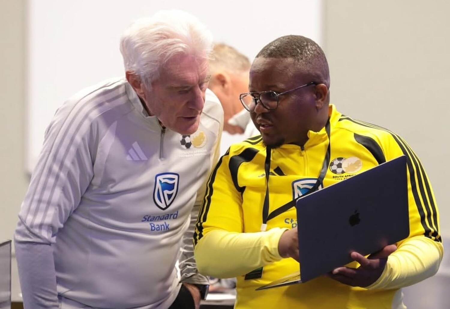 Sinesipho Mali with Bafana Bafana head coach Hugo Broos