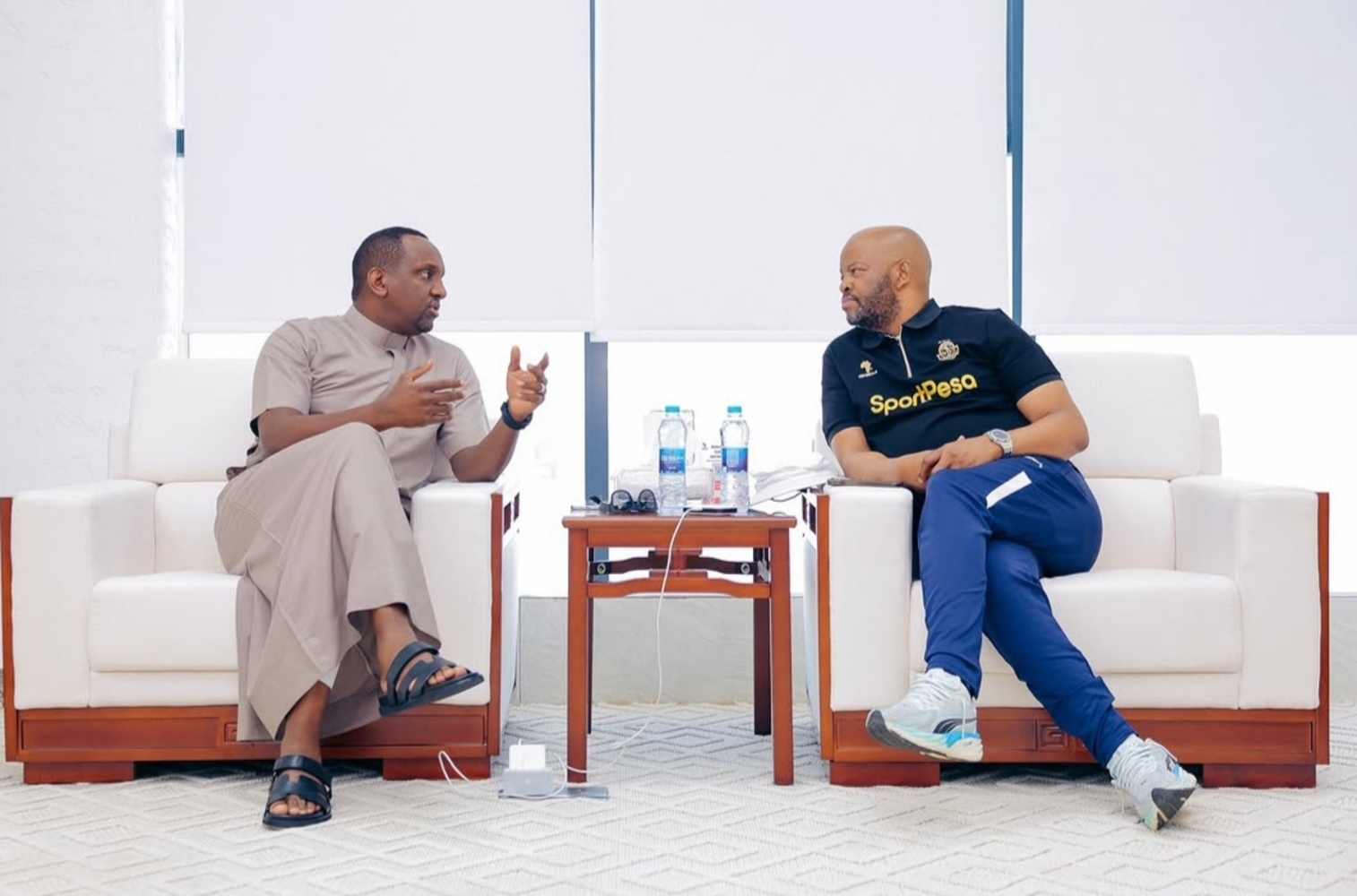 Young Africans President Hersi Ally Said and Manqoba Mngqithi during the official unveiling in Tanzania.