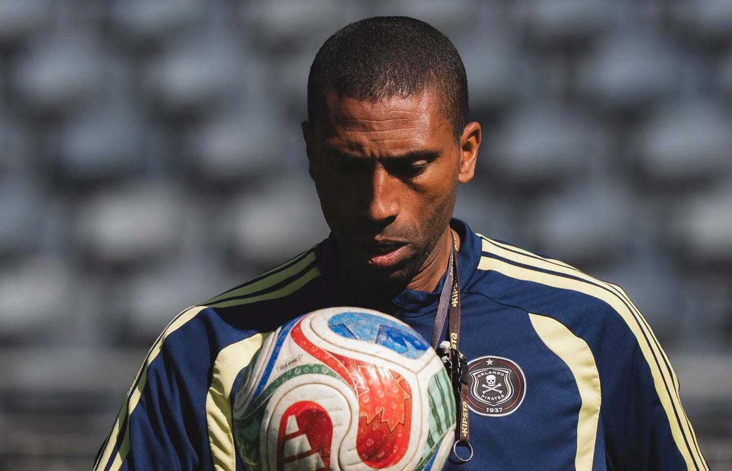 Abdeslam Ouaddou juggling the ball during an Orlando Pirates training session