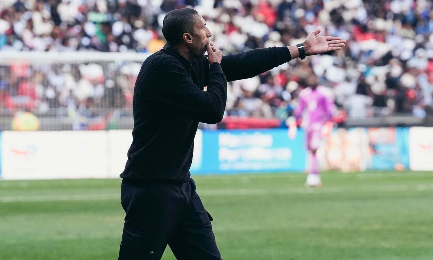Orlando Pirates coach Abdeslam Ouaddou on the touchline issuing instructions