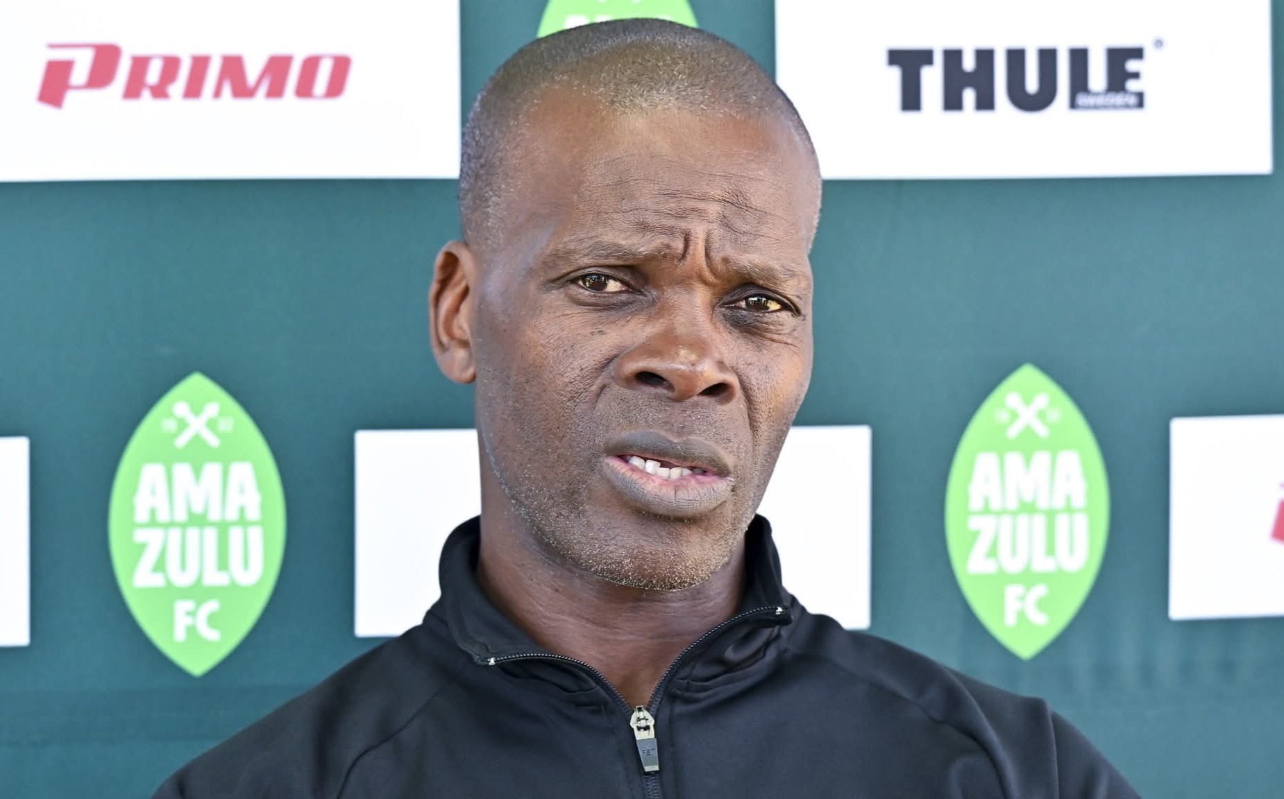 AmaZulu FC head coach Arthur Zwane addressing members of the media