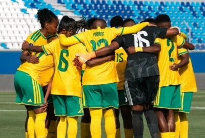 Banyana Banyana players having a team talk