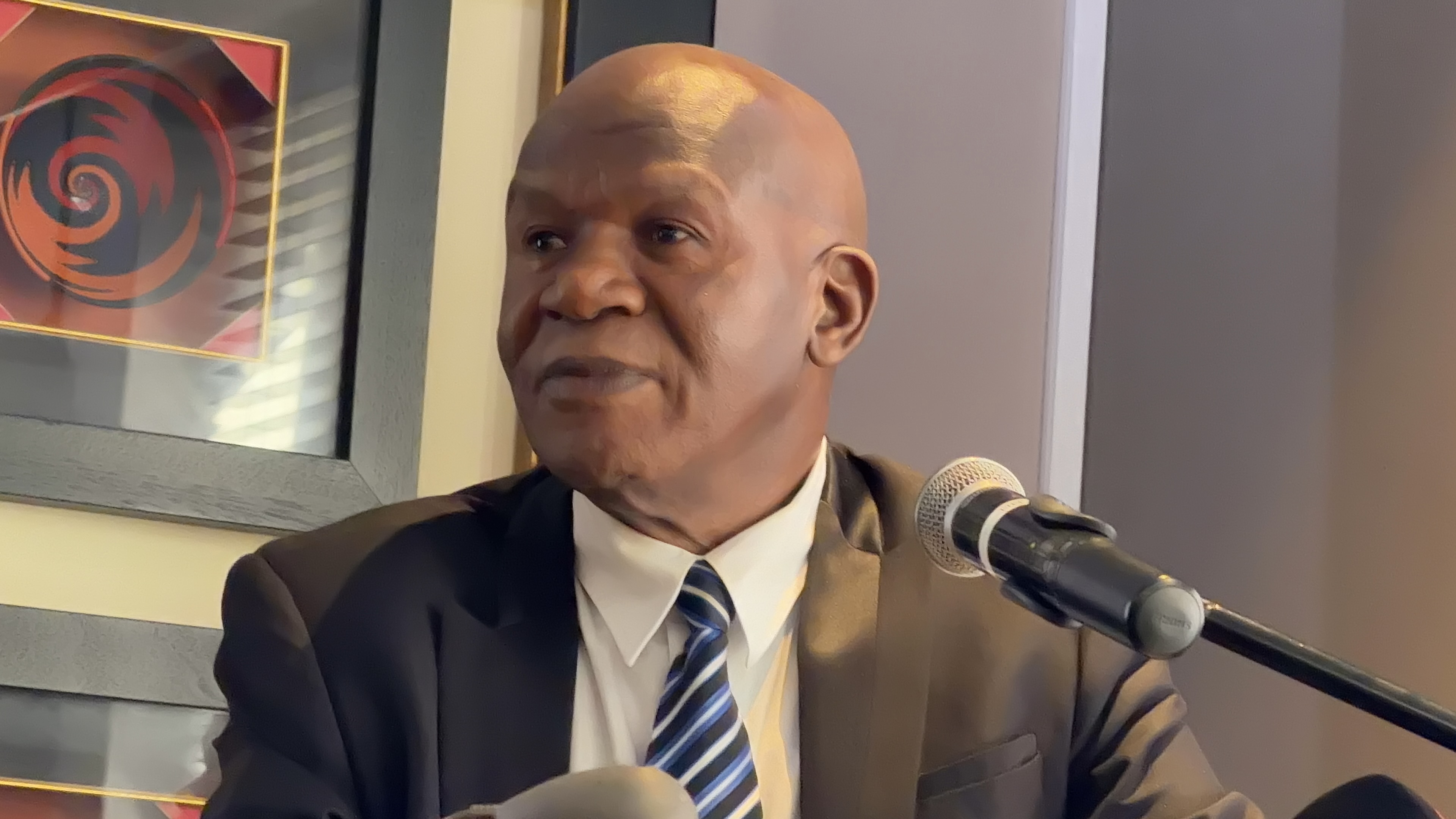Black Leopards owner David Thidiela speaking to the media