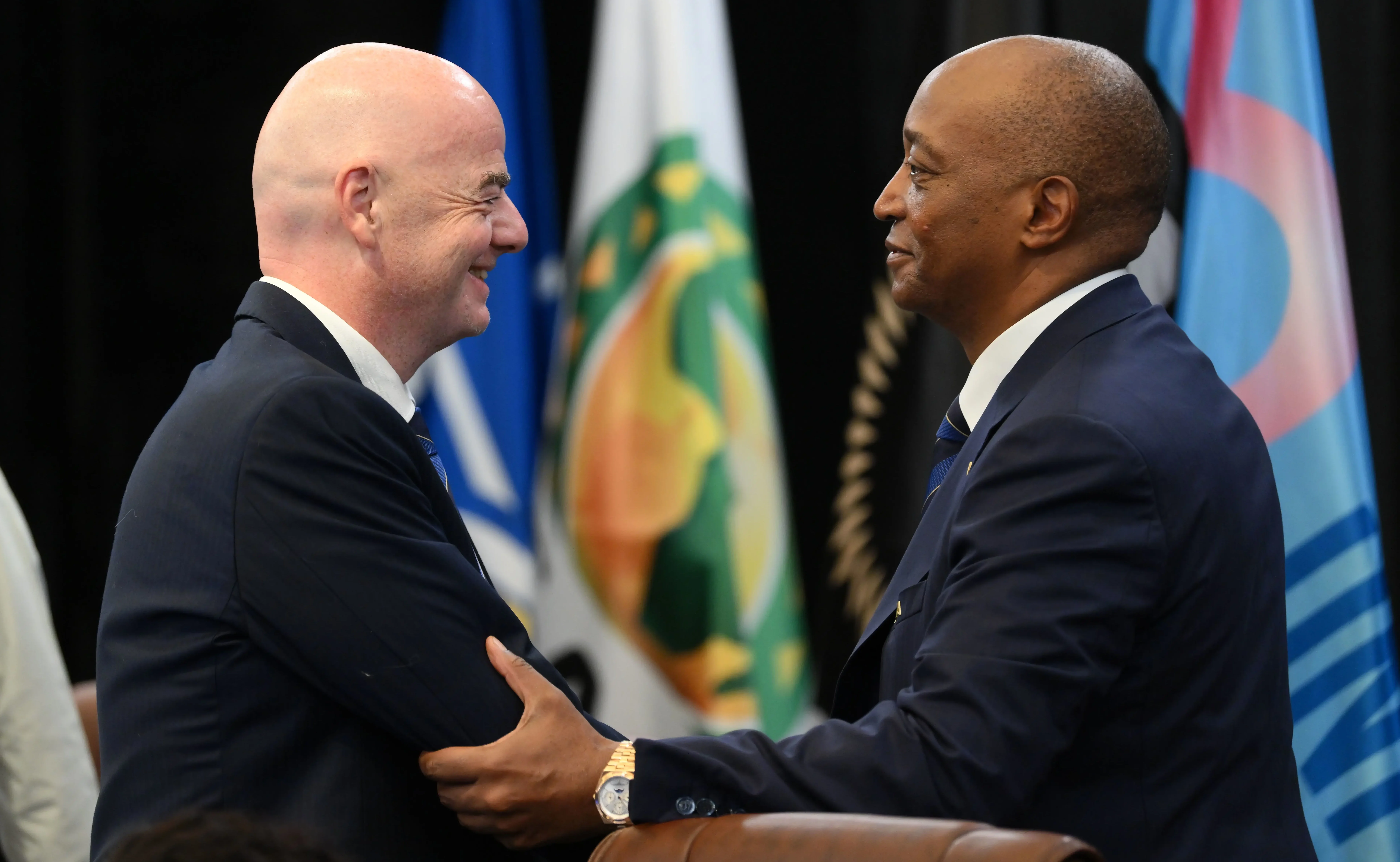 CAF president Patrice Motsepe and FIFA president Gianni Infantino sharing a moment for