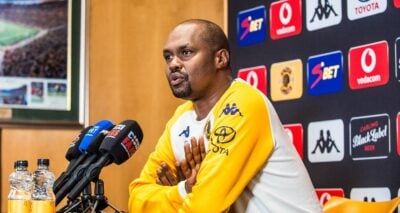 Cedric Kaze addressing the media during a press conference at Kaizer Chiefs.