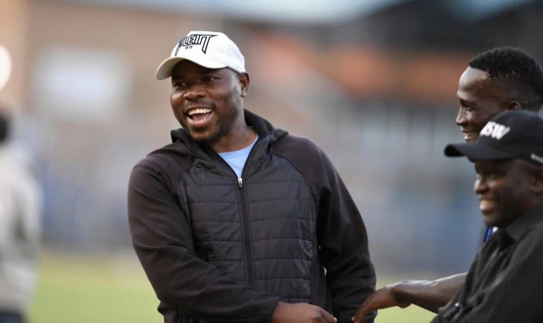Collins Mbesuma sharing a joke with the Pretoria Callies technical team members