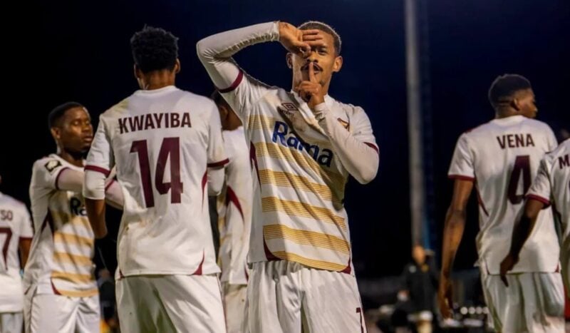 Devin Titus celebrate for Stellenbosch FC against Polokwane City.
