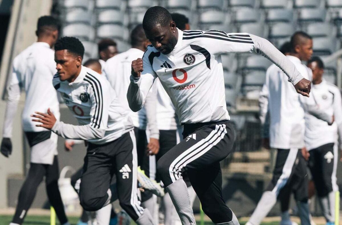Deon Hotto and Mthetheleli Mthiyani going through their paces during training with Orlando Pirates