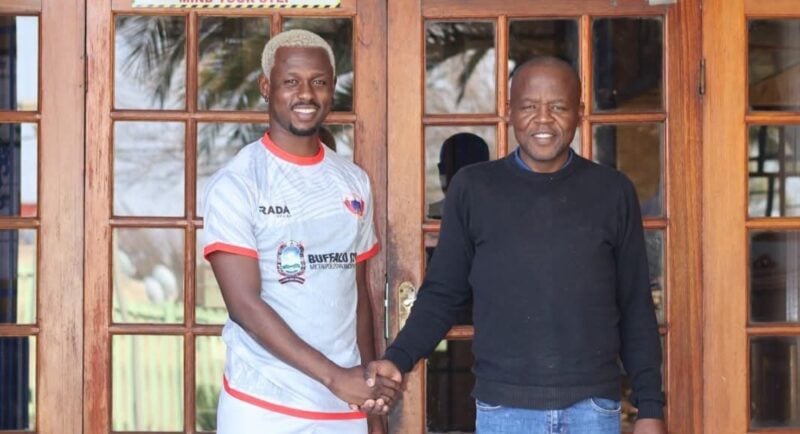 Ibrahim Bance and Chippa Mpengesi shaking hands at the Africa School of Excellence offices
