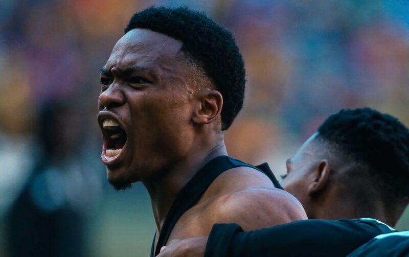 Langelihle Phili celebrates his goal against Mamelodi Sundowns