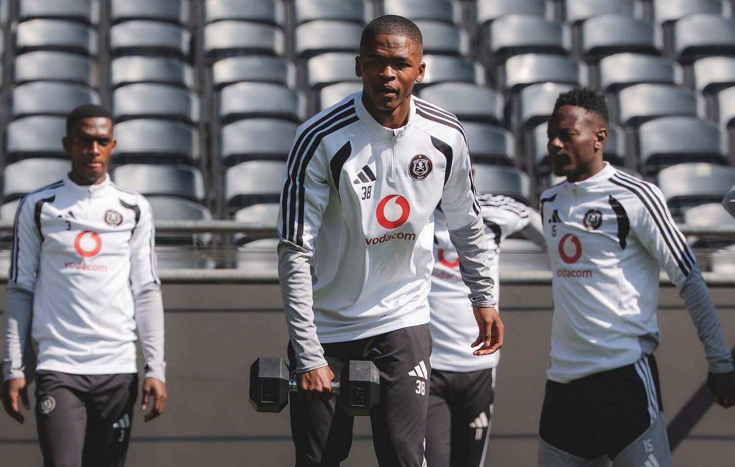 Mpho Padime working out during an Orlando Pirates training session