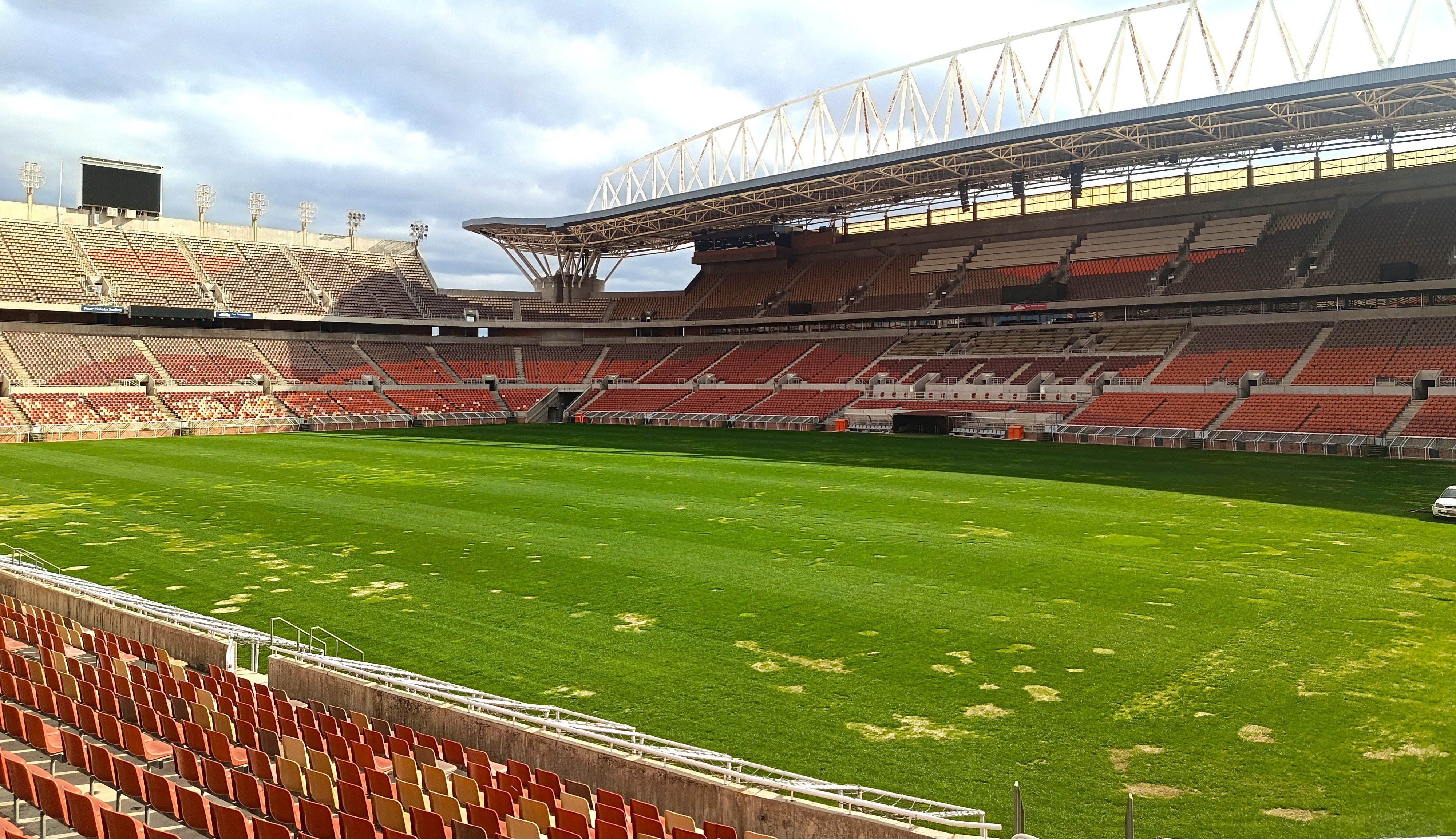 The current view of the New Peter Mokaba Stadium during the pitch rehabilitation