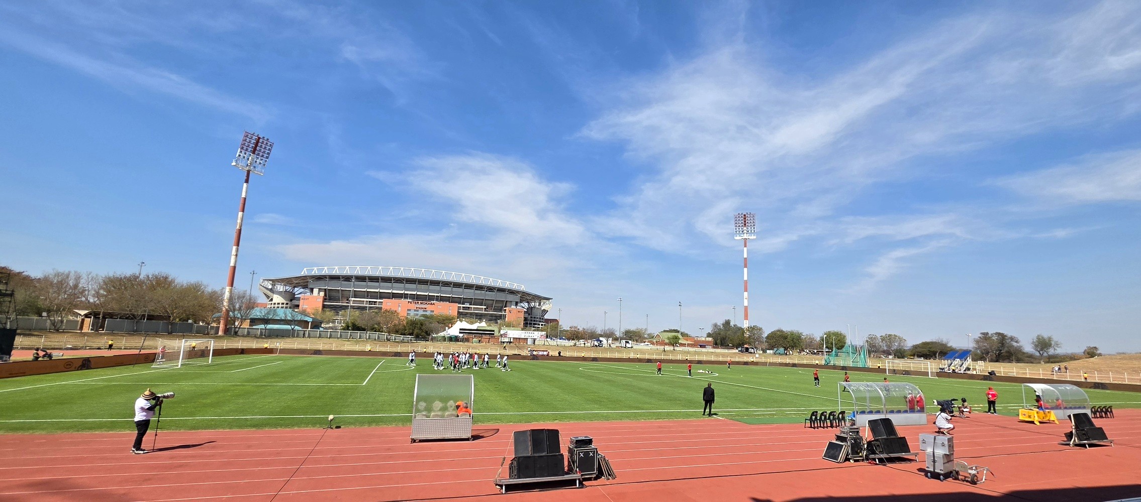 The view of the Old Peter Mokaba Stadium pitch next to The New Stadium.