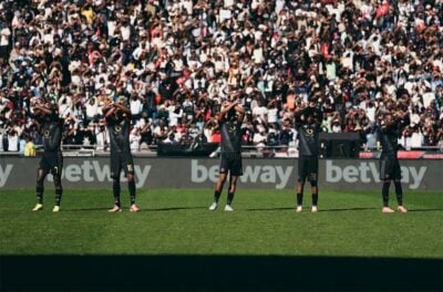 Orlando Pirates players salute fans before facing Milford FC
