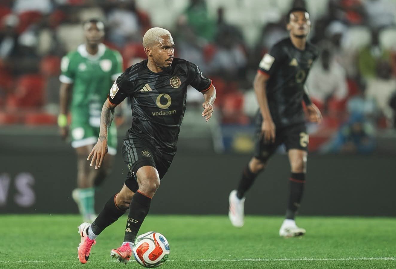 Oswin Appollis controlling the ball during a match against Orlando Pirates.