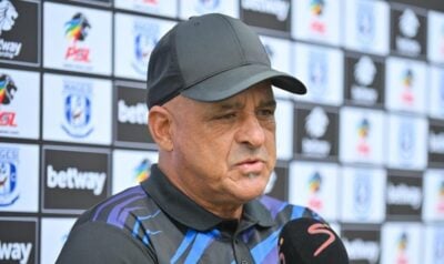 Owen Da Gama talking to the media during his time at Magesi FC.