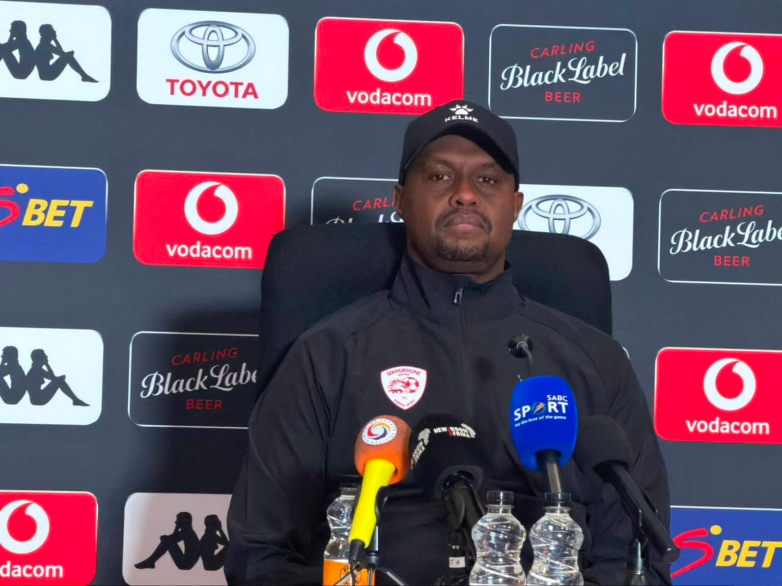 Sekhukhune United head coach Cedric Kaze speaking to the media at FNB Stadium