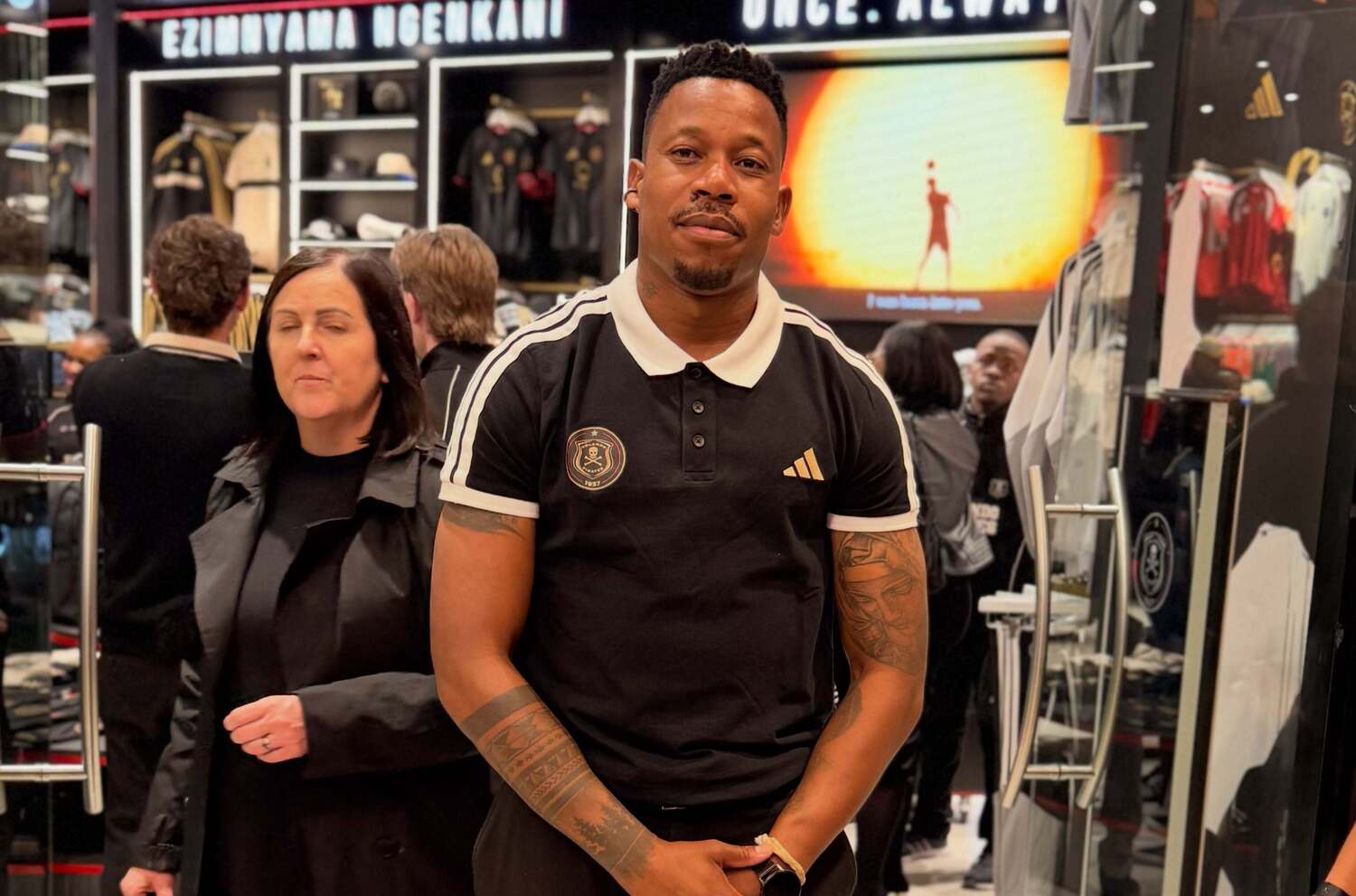 Happy Jele at the launch of the Orlando Pirates shop at the Mall of Africa