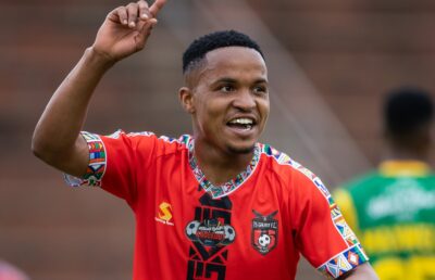 Sphesihle Maduna celebrates a goal at TS Galaxy
