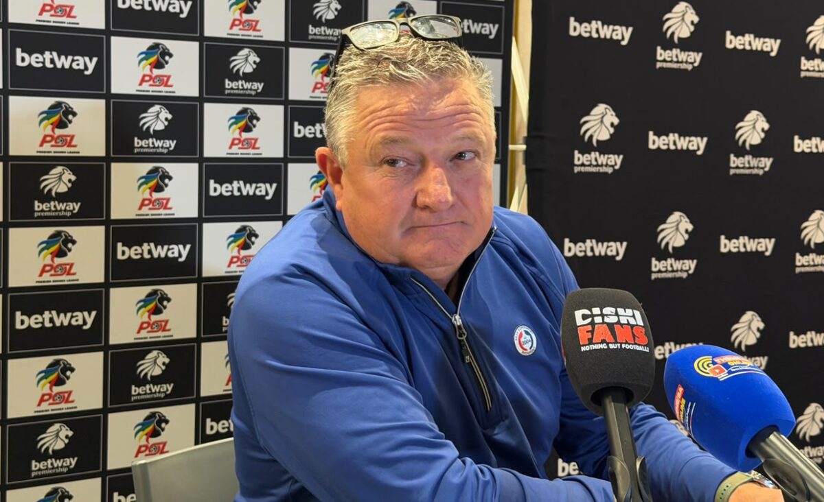 Stellenbosch FC head coach Gavin Hunt speaking to the media