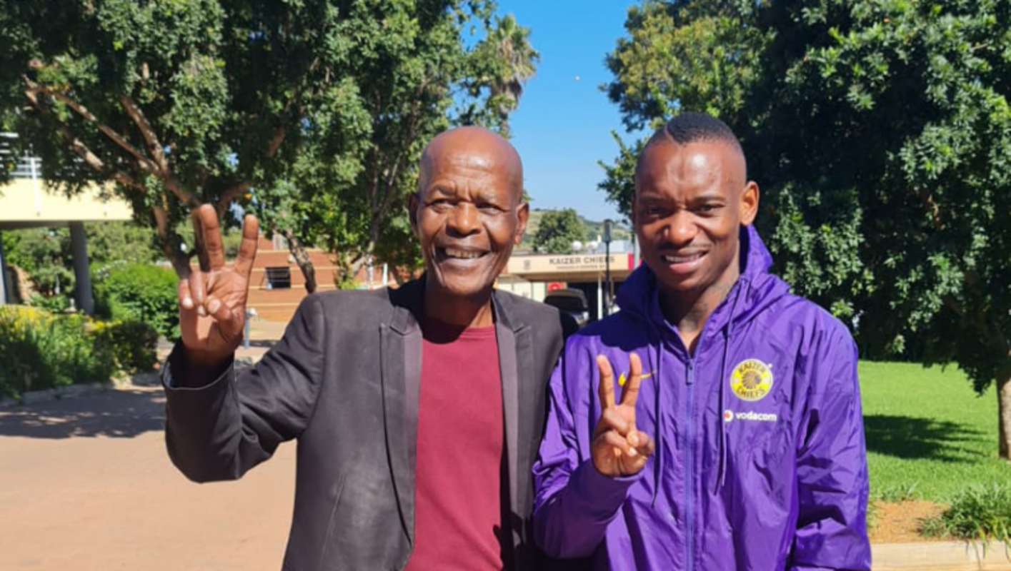 Teenage Dladla and Khama Billiat posing for a picture at the Kaizer Chiefs village