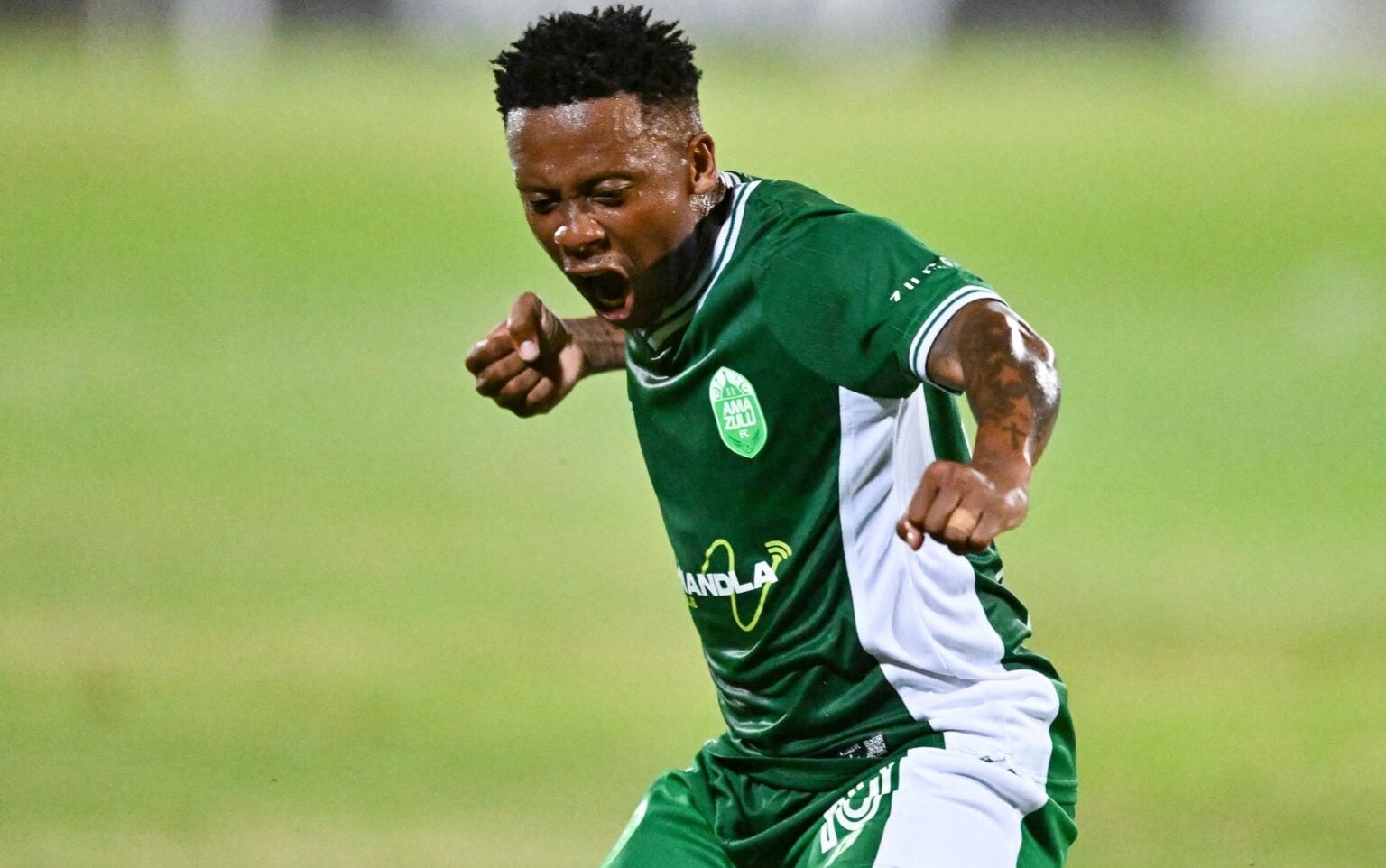Thabiso Kutumela of AmaZulu FC celebrates after Hendrick Ekstein of AmaZulu FC scored the first goal during the Betway Premiership 2025/26 match between AmaZulu FC and Stellenbosch FC at Princess Magogo Stadium in Durban on 17 September