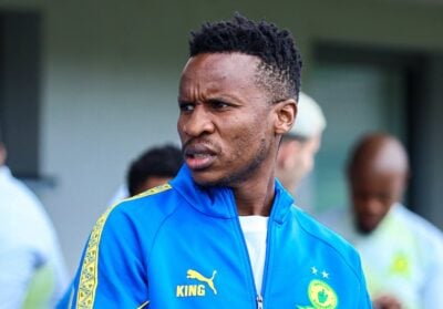 Themba Zwane wearing the Mamelodi Sundowns blue jacket during pre-season.