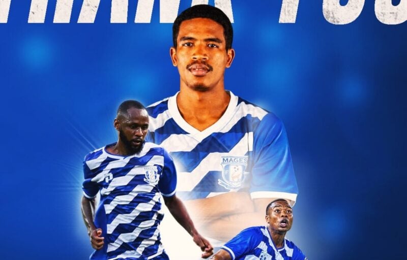 A graphic picture of former Magesi FC players Tshegofatso Nyama, Kgomotso Mosadi & Kayden Rademeyer