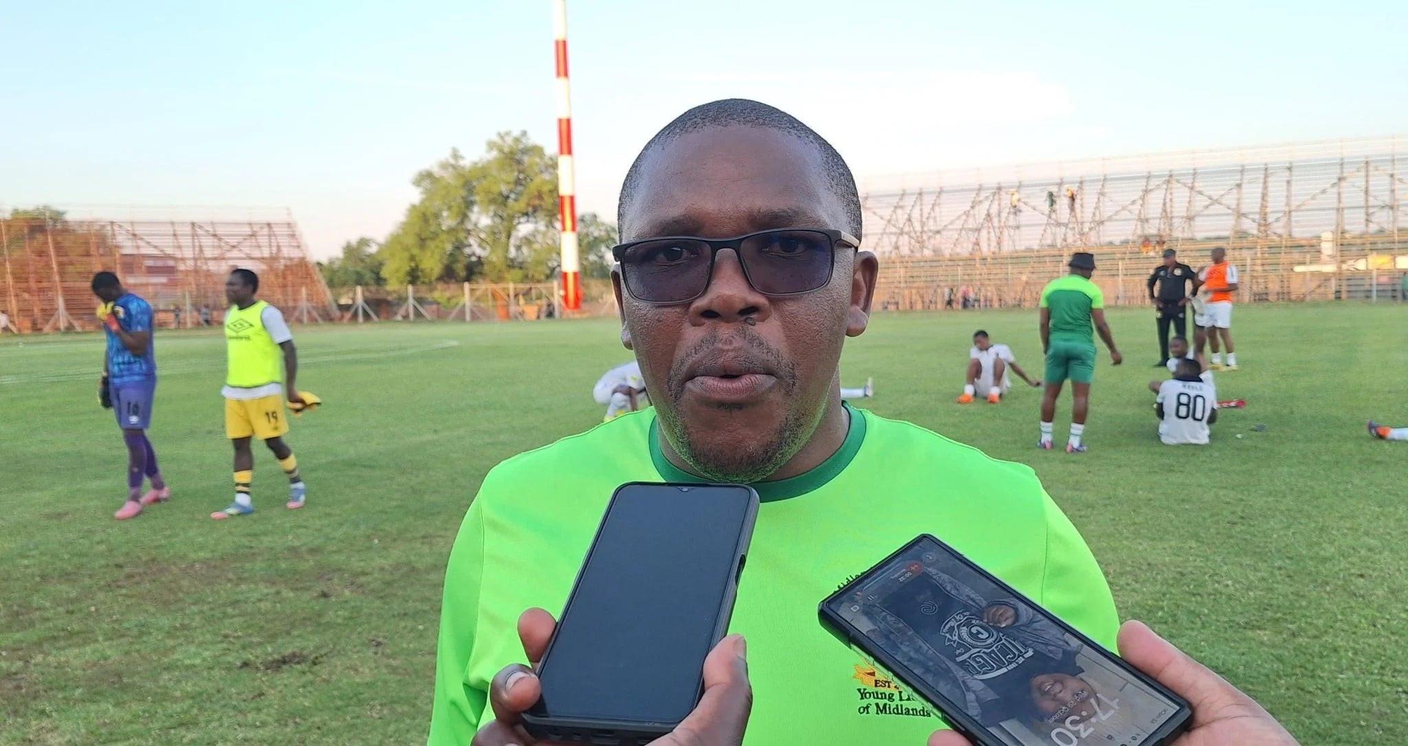 Midlands Wanderers chairman Vincent Myeni talking to members of the media at the Thohoyandou Stadium.