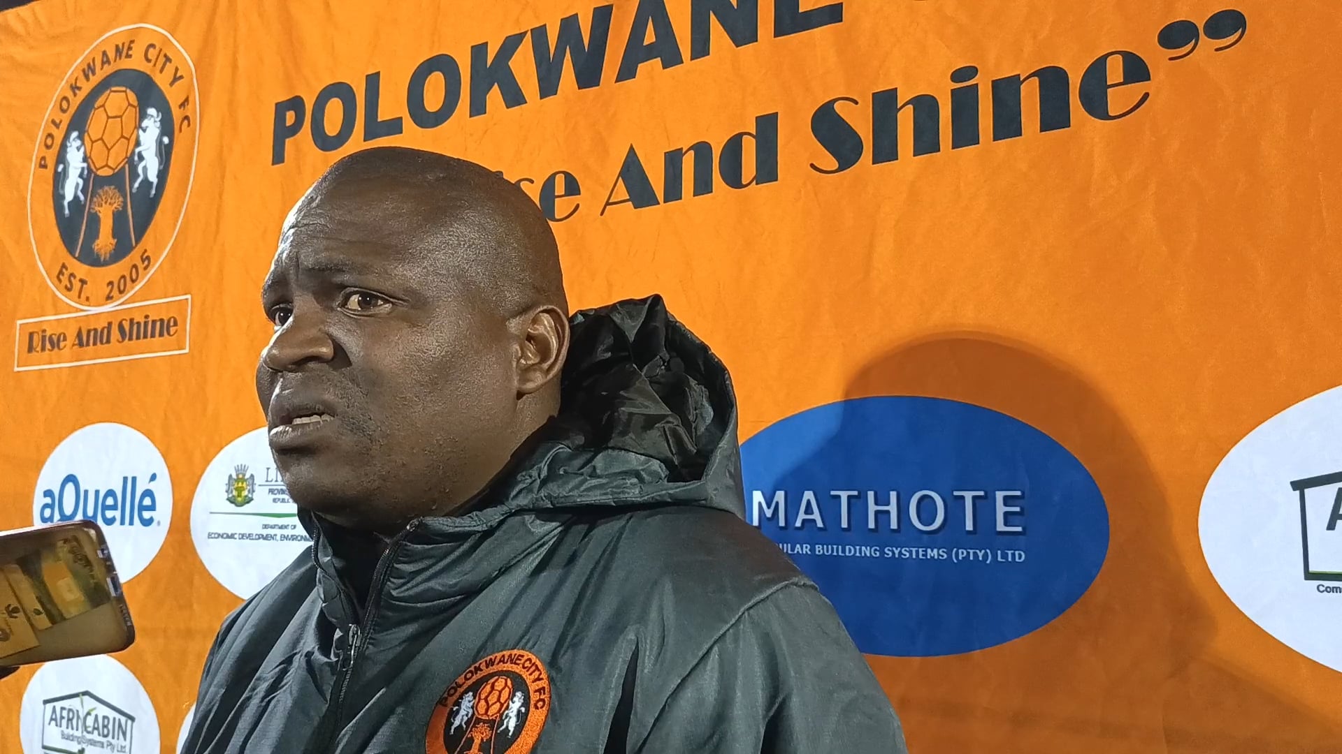 Polokwane City FC head coach Willy Moloto addressing members of the media