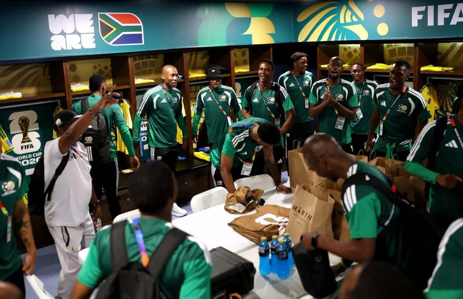 Bafana Bafana players singing in the dressing room at the 2026 FIFA World Cup