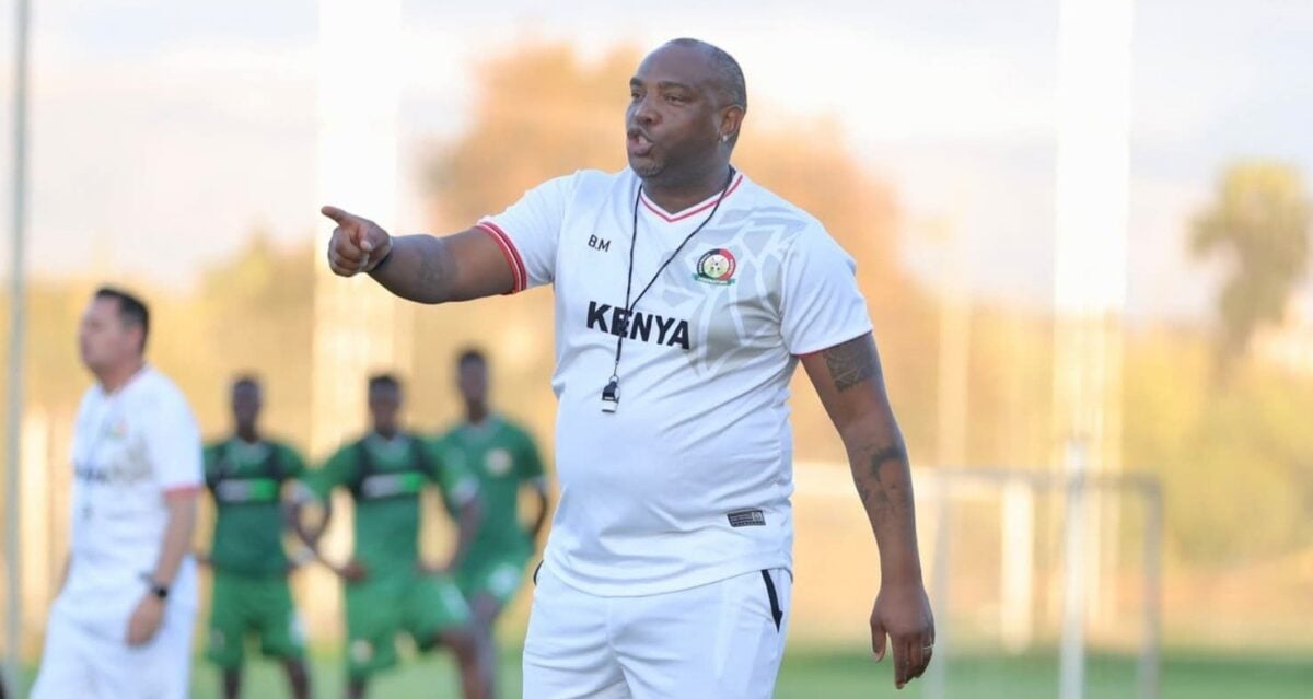 Benni McCarthy giving instructions during a training session with the Harambee Stars.